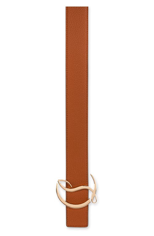 Shop Christian Louboutin Logo Buckle Leather Belt In Coconut/gold