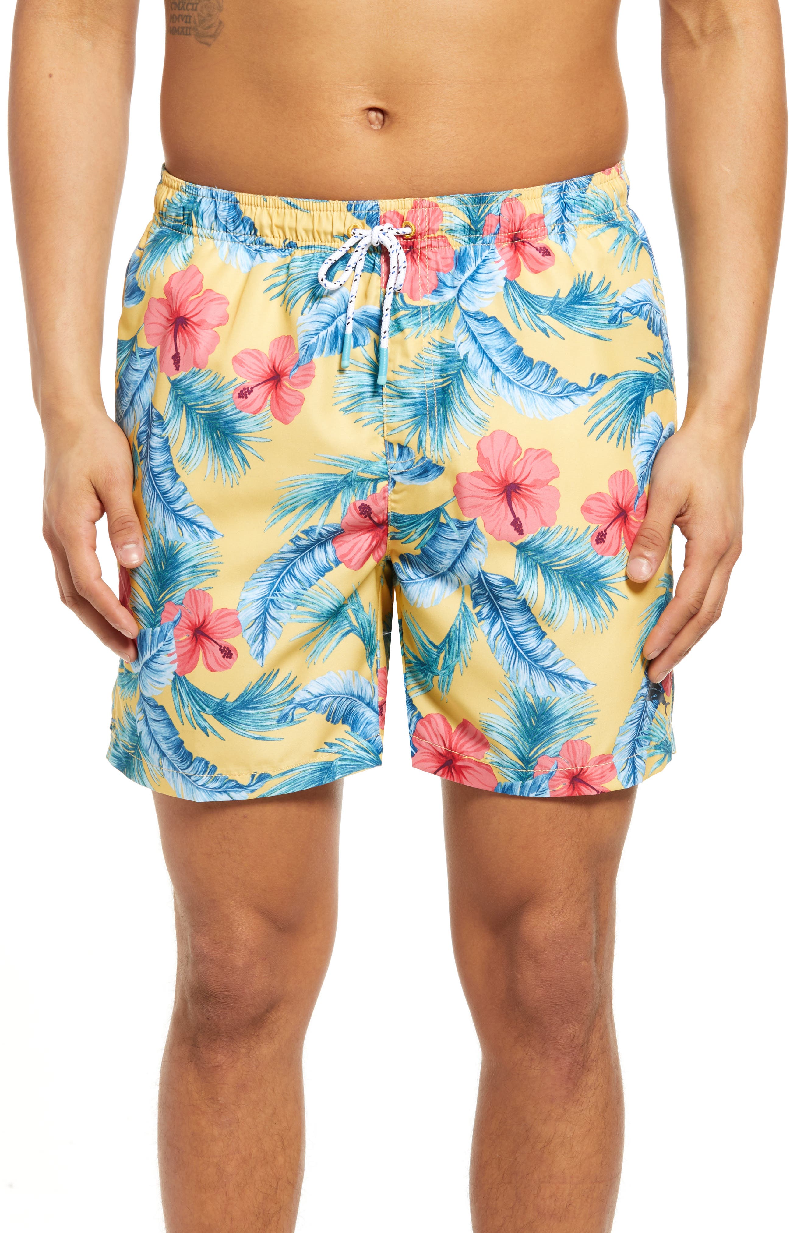 Mens Casual Hawaiian Swim Trunks Retro Board Shorts Quick Dry Beachwear Pants