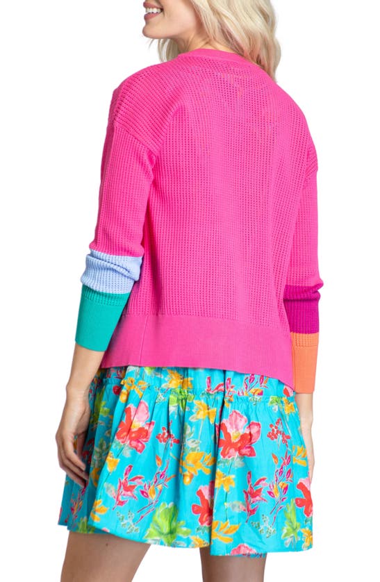 Shop Apny Open Stitch Colorblock Cardigan In Raspberry