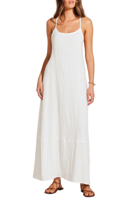 Shop Vitamin A Mari Crinkle Linen & Cotton Cover-up Dress In White Crinkle Linen