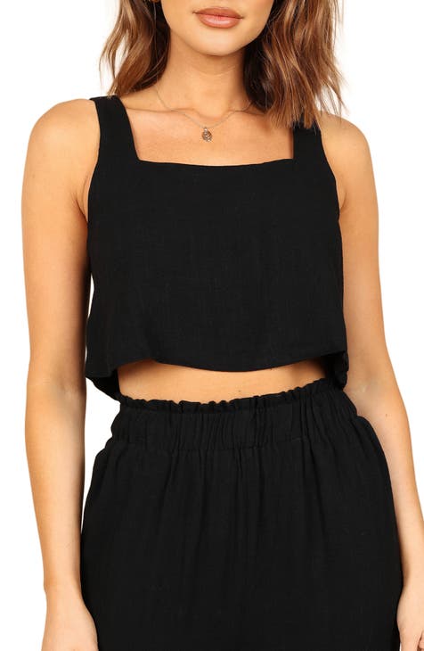 Forever 21 Women's Square-Neck Cropped Tank Top in Black, XL