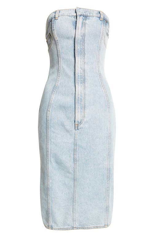 Shop Area Flower Corsage Strapless Denim Dress In Super Light Wash