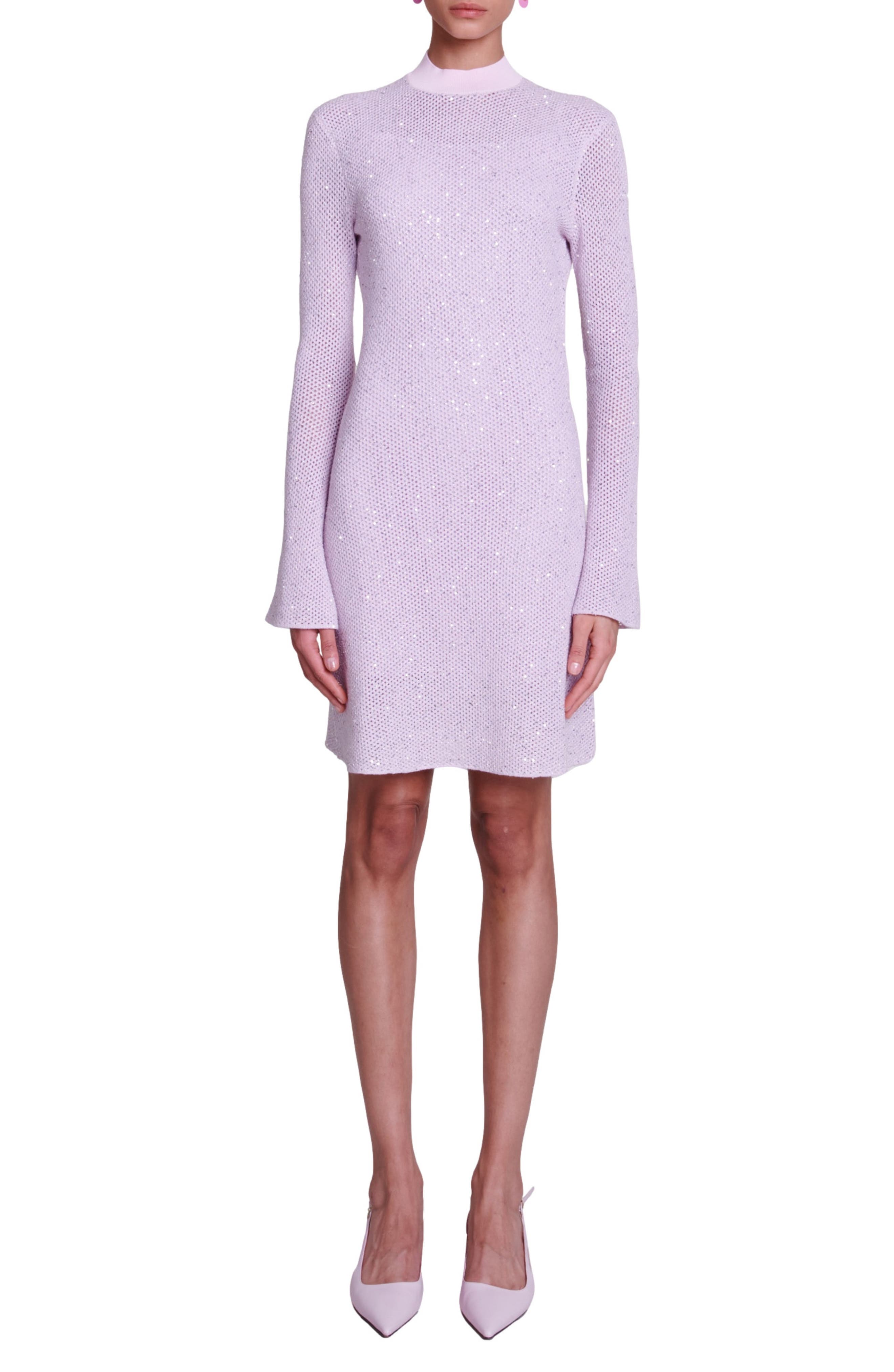 maje Ravilly Sequin Cutout Bell Sleeve Mesh Dress in Pink | Smart Closet