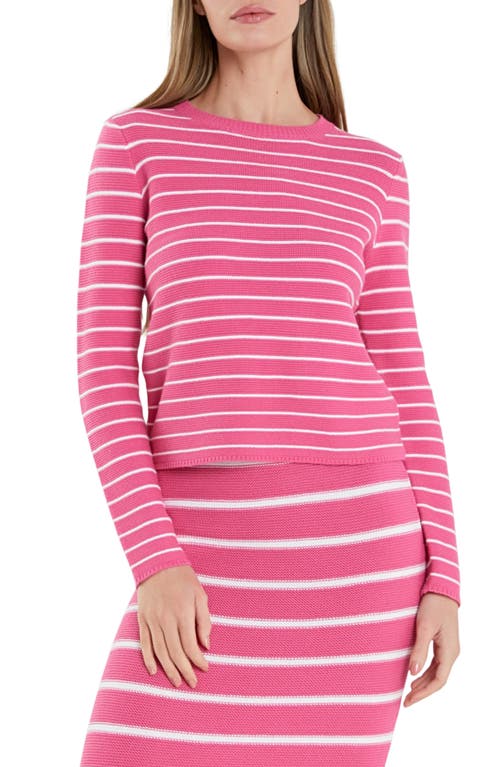 English Factory Stripe Crewneck Sweater In Pink/white