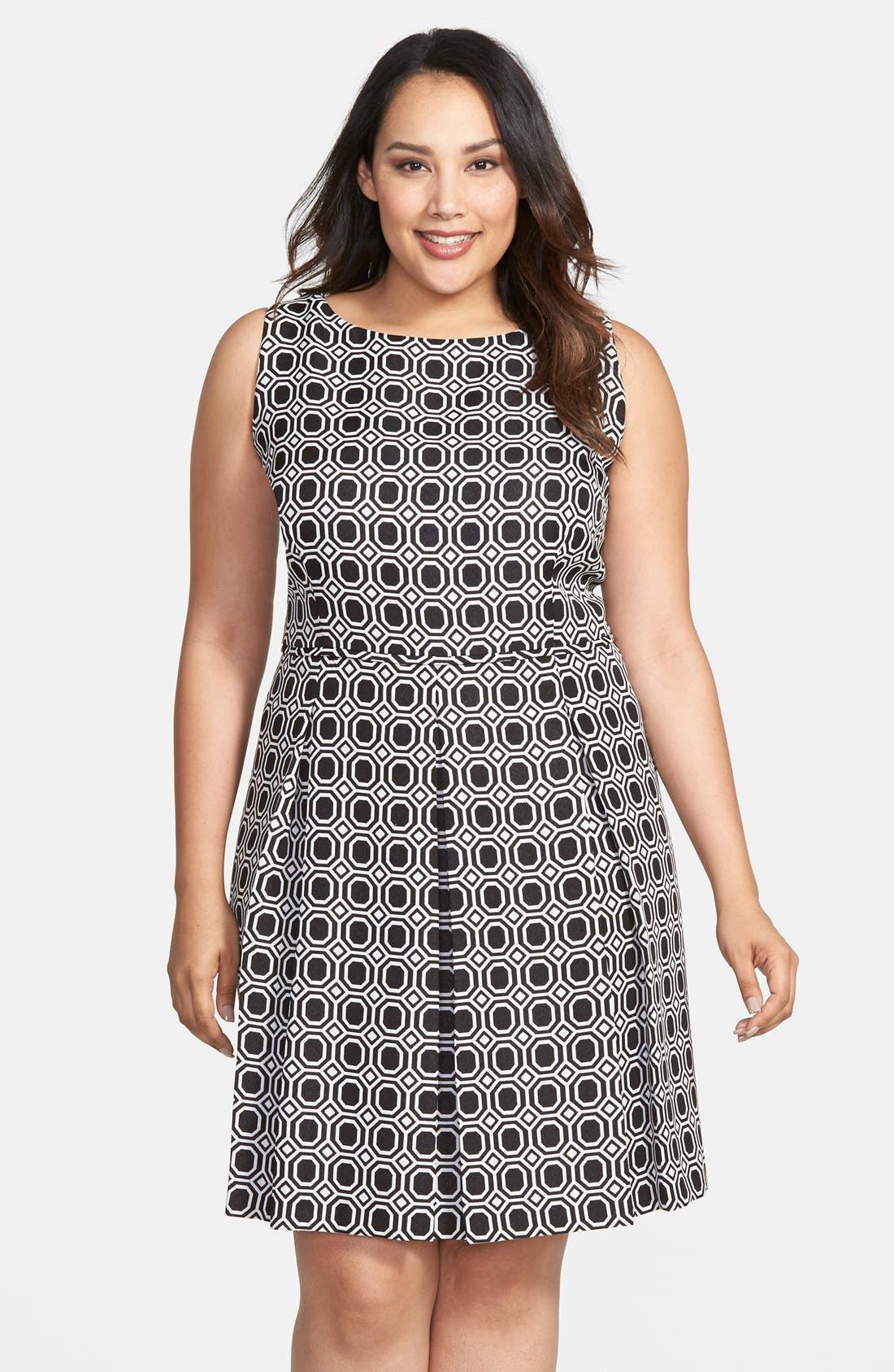 Tahari Back Cutout Sleeveless Jacquard Fit & Flare Dress (Plus Size