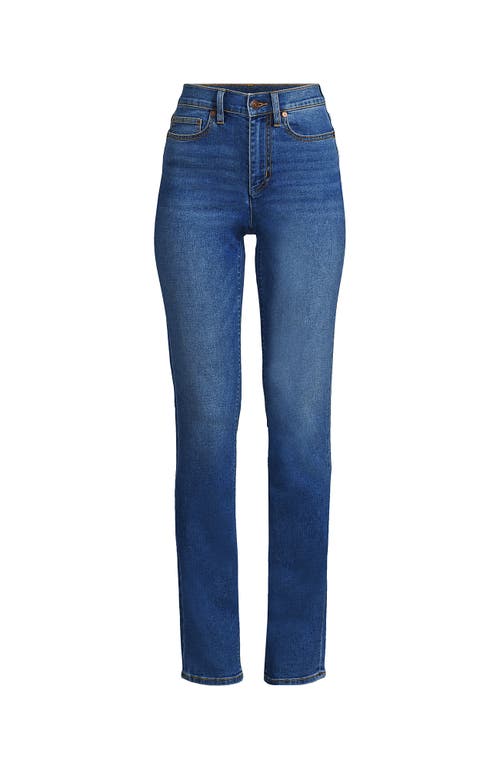 Shop Lands' End Recover High Rise Straight Leg Blue Jeans In Indigo Tide Blue