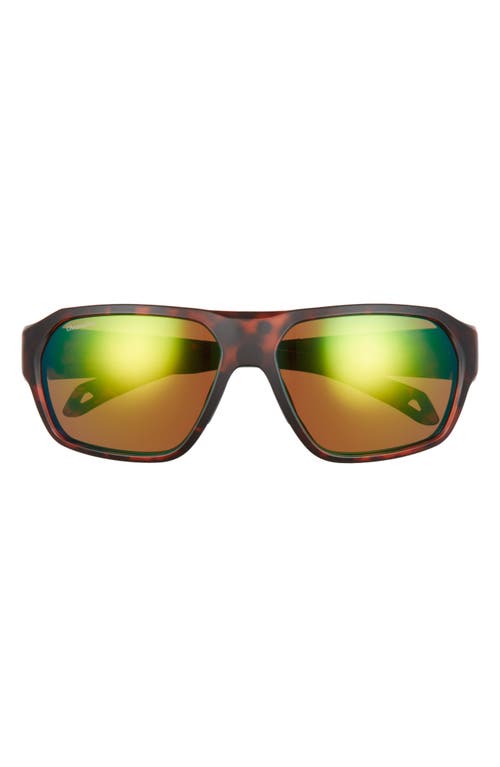 Smith Deckboss 63mm ChromaPop™ Polarized Oversize Rectangle Sunglasses in Matte Tortoise/Green Mirror 