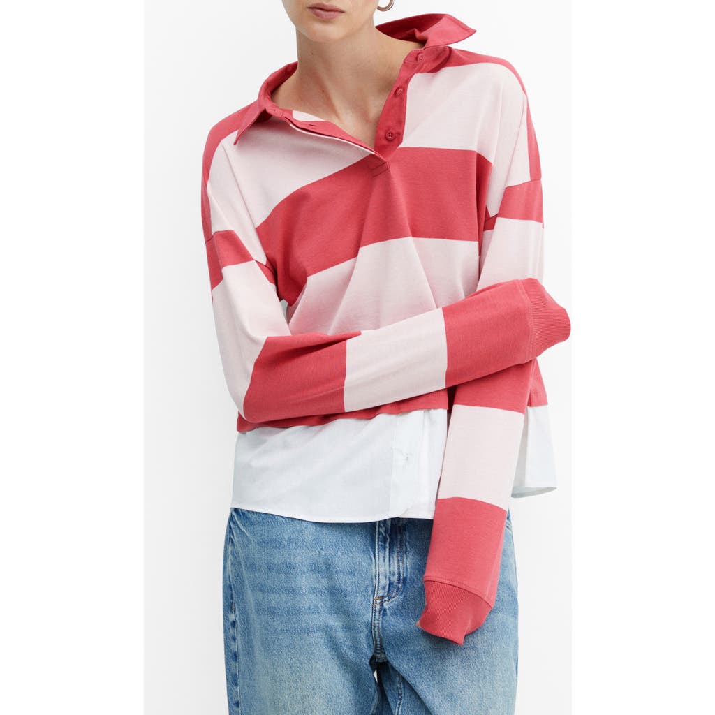 Mango Stripe Polo In Pink