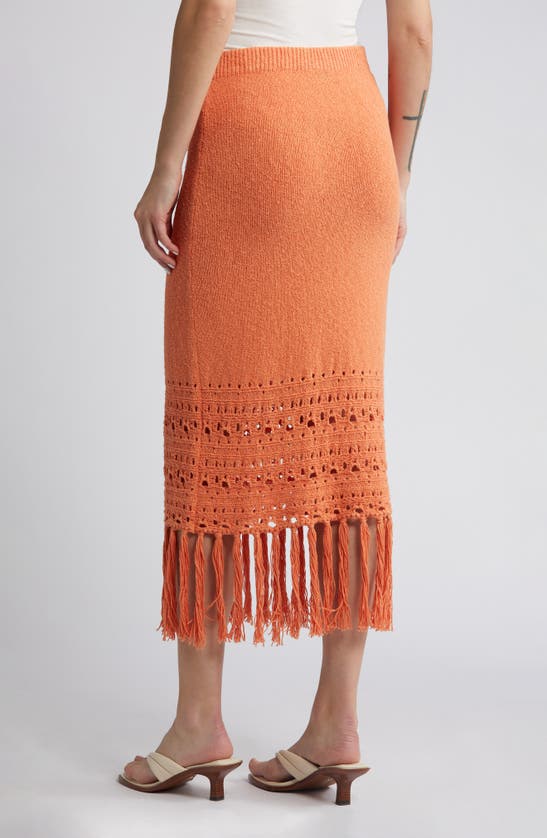 Shop Rails Kaja Open Stitch Fringe Cotton Blend Sweater Skirt In Persimmon