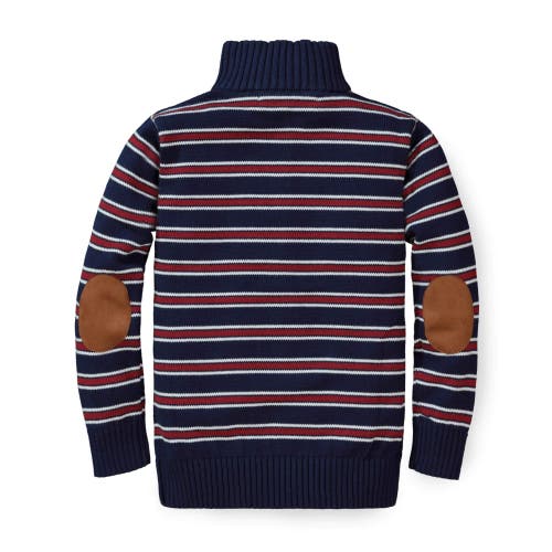 Hope & Henry Baby Boys' Half Zip Pullover Sweater With Elbow Patches, Infant In Navy Stripe With Elbow Patches