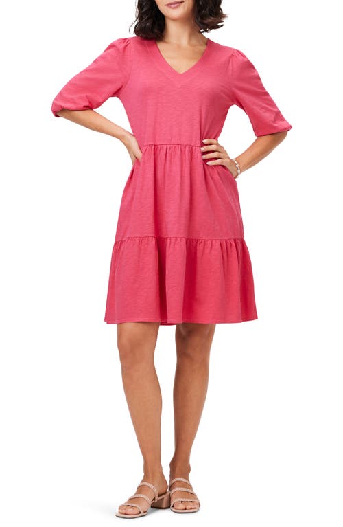 Elbow Sleeve Tiered Dress in Bright Rose