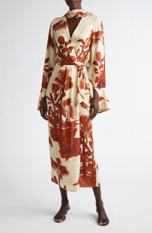 Shop Johanna Ortiz Unmooring Long Sleeve Wrap Dress In Tropical/ecru/brown