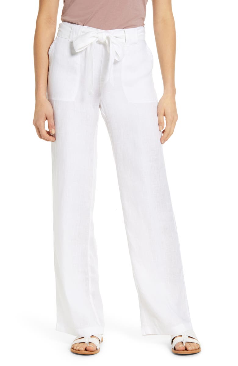 CASLON<SUP>®</SUP> New Belted Linen Pants, Main, color, WHITE