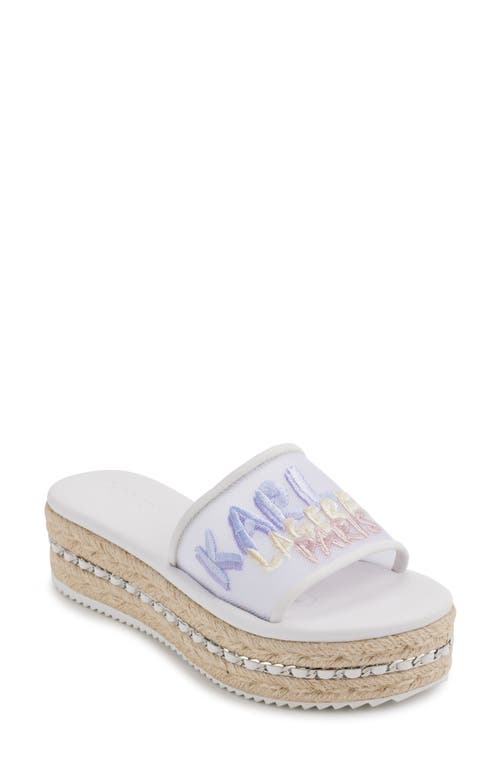 Shop Karl Lagerfeld Paris Kamara Embroidered Platform Slide Sandal In Bright White/multi