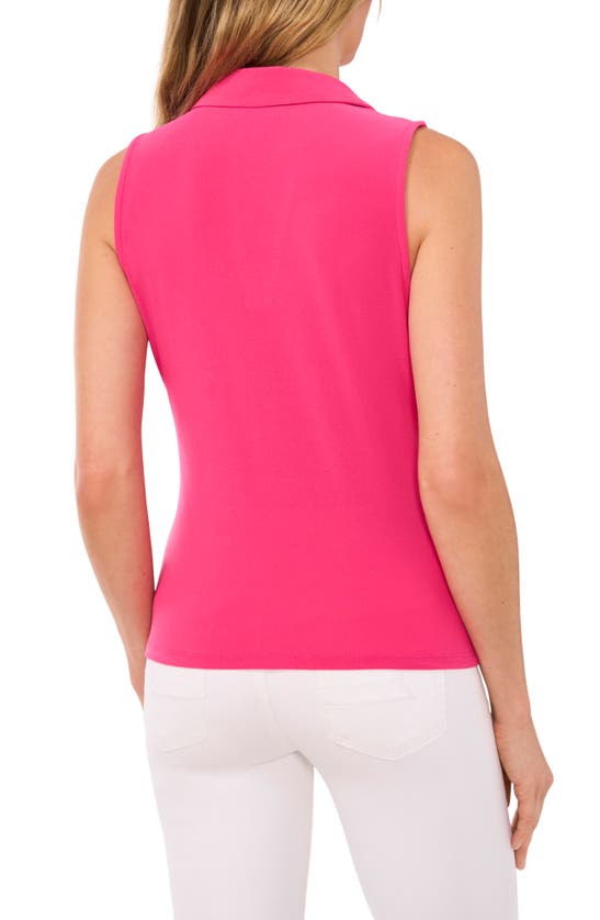 Shop Cece Sleeveless Crepe Knit Polo In Bright Rose Pink