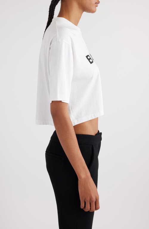 Shop Balmain Logo Crop Cotton Graphic T-shirt In Gab White/black