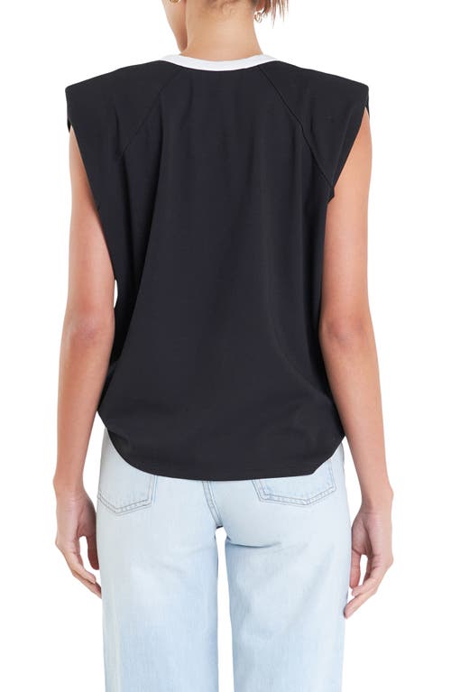 Grey Lab Contrast Shoulder Pad Sleeveless T-shirt In Black