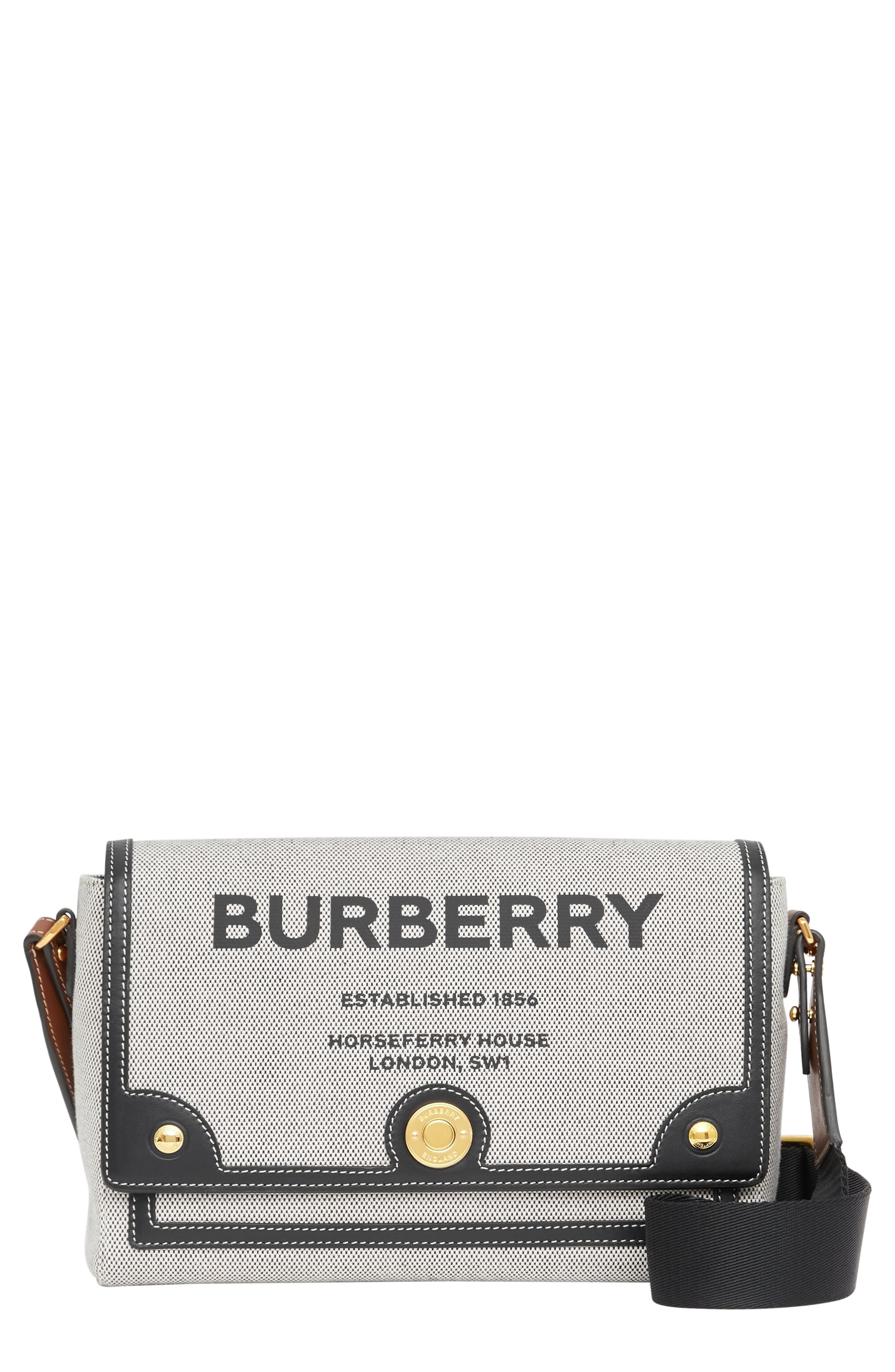 Burberry Medium Note Horseferry Print Canvas & Leather Crossbody Bag in Black/Tan at Nordstrom