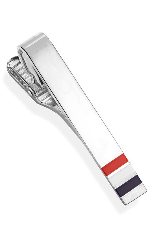 Thom Browne Classic Stripe Sterling Silver Tie Clip In Silver/red/white