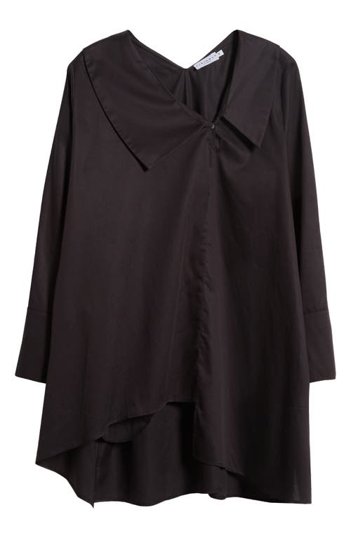 Shop Harshman Dorette Asymmetric Collar Cotton Tunic In Black