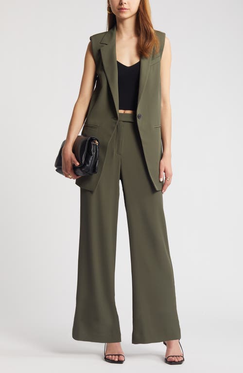 Shop Open Edit Pleated Wide Leg Pants In Green City