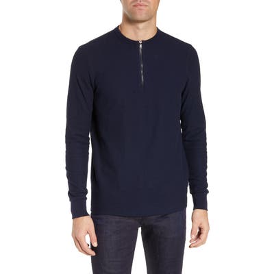 Boss Textor Regular Fit Quarter Zip Thermal T-Shirt, Blue