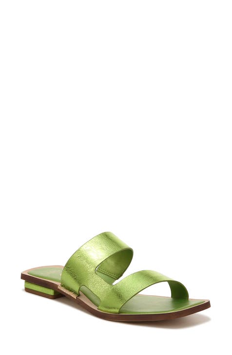 Cethrio Womens Summer Comfort Flats Sandals- Wide Width Slides Sandal Bow  Slip on Front Close Comfy Soles on Clearance Green Dressy Sandals/ Slides  Size 5.5 