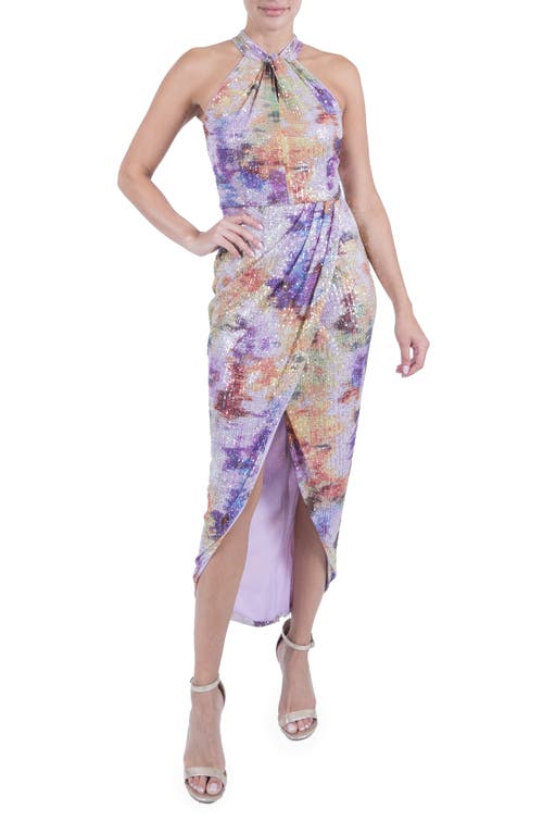 Julia Jordan Twist Neck Sequin High-Low Dress Lavender Multi at Nordstrom,