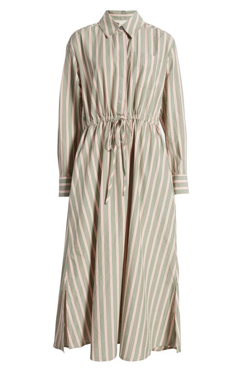 Shop Caslonr Caslon(r) Stripe Long Sleeve Cotton Shirtdress In Green- Coral Frankie Stripe