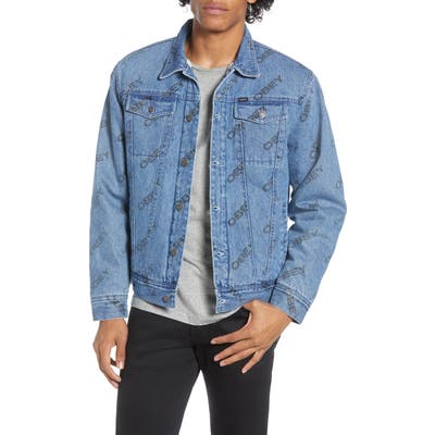 Obey Dynamite Fleece Lined Denim Trucker Jacket, Blue