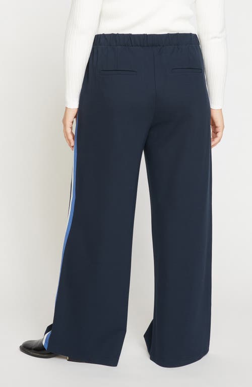 Universal Standard Stephanie Ponte Wide Leg Pants In Navy With Blue/white Stripe