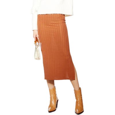 Topshop Ribbed Midi Skirt, US (fits like 10-12) - Metallic