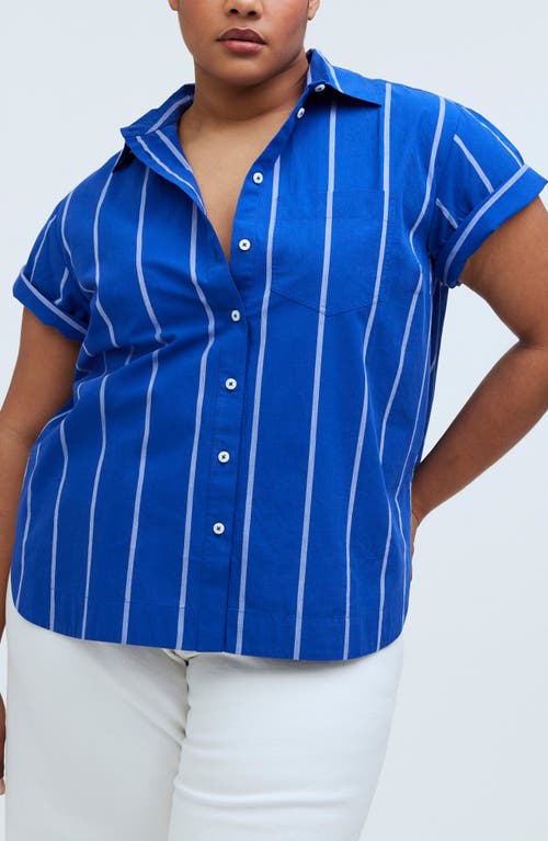 Madewell Stripe Oversize Boxy Cotton Button-Up Shirt March Wide Pure Blue at Nordstrom,