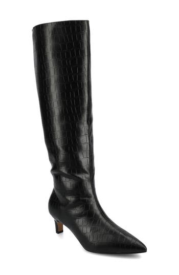 Journee Collection Tullip Kitten Heel Boot In Croco/black