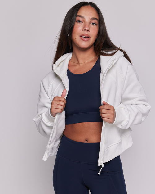 Shop Rebody Active Effortless Fleece Full Zip Hoodie In Brilliant White