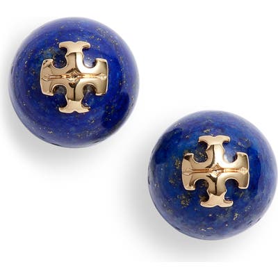 Tory Burch Logo Semiprecious Stone Stud Earrings