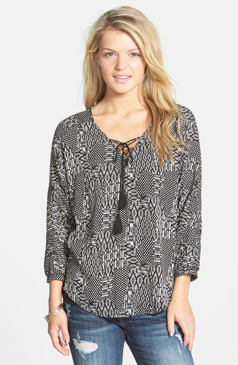 Print Lace-Up Peasant Top | Nordstrom