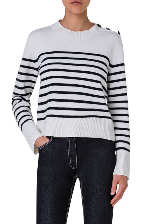 Akris punto Stripe Virgin Wool & Cashmere Sweater Cream-Black at Nordstrom,
