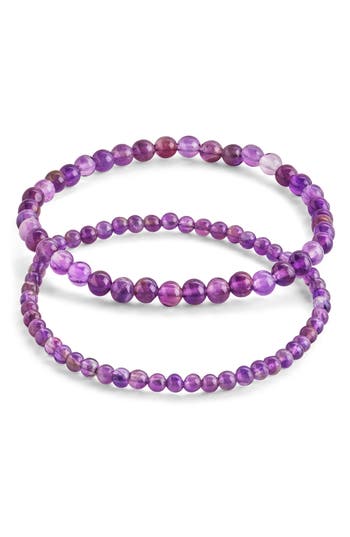 Sterling Forever Stone 2-pack Beaded Stretch Bracelets In Purple