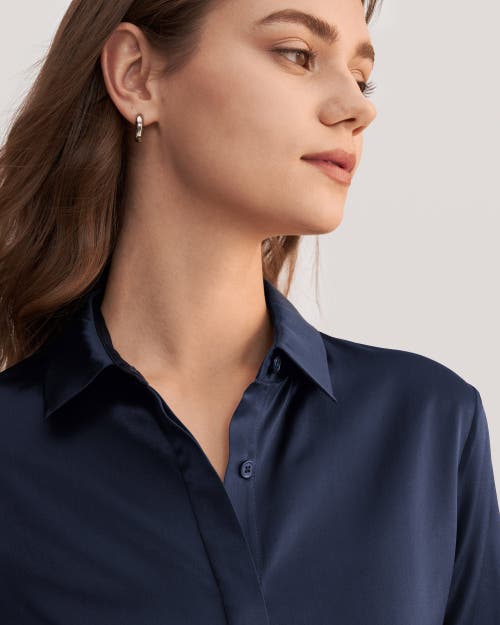 Lilysilk Basic Concealed Placket Silk Shirt In Navy Blue