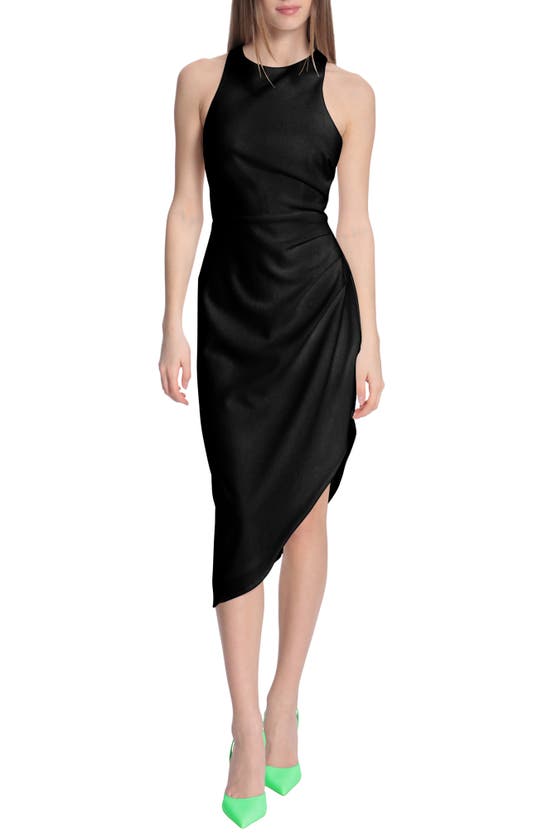 Donna Morgan For Maggy Asymmetric Satin Cocktail Dress In Black