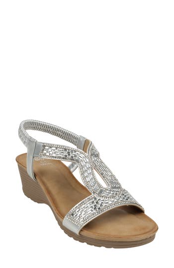 Good Choice New York Celestia Embellished Ankle Strap Wedge Sandal In White