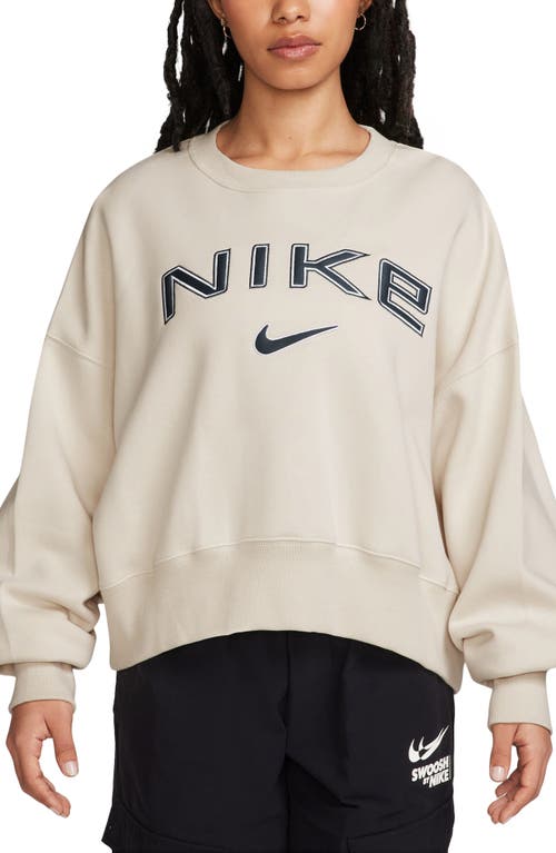 Shop Nike Phoenix Oversize Logo Fleece Sweatshirt In Light Orewood Brown/white