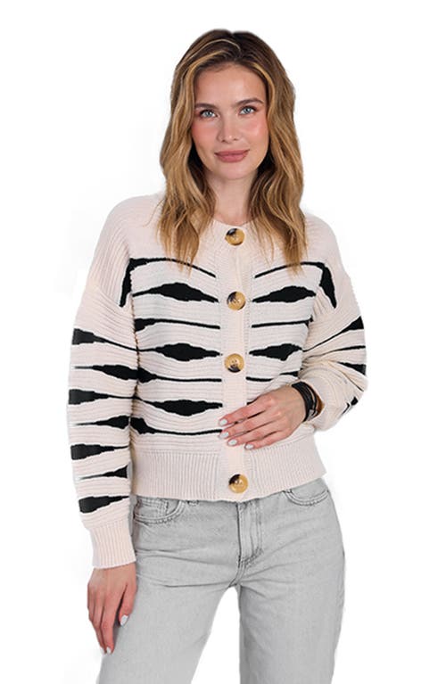 Saachi Stripe Button Knit Sweater In Ivory