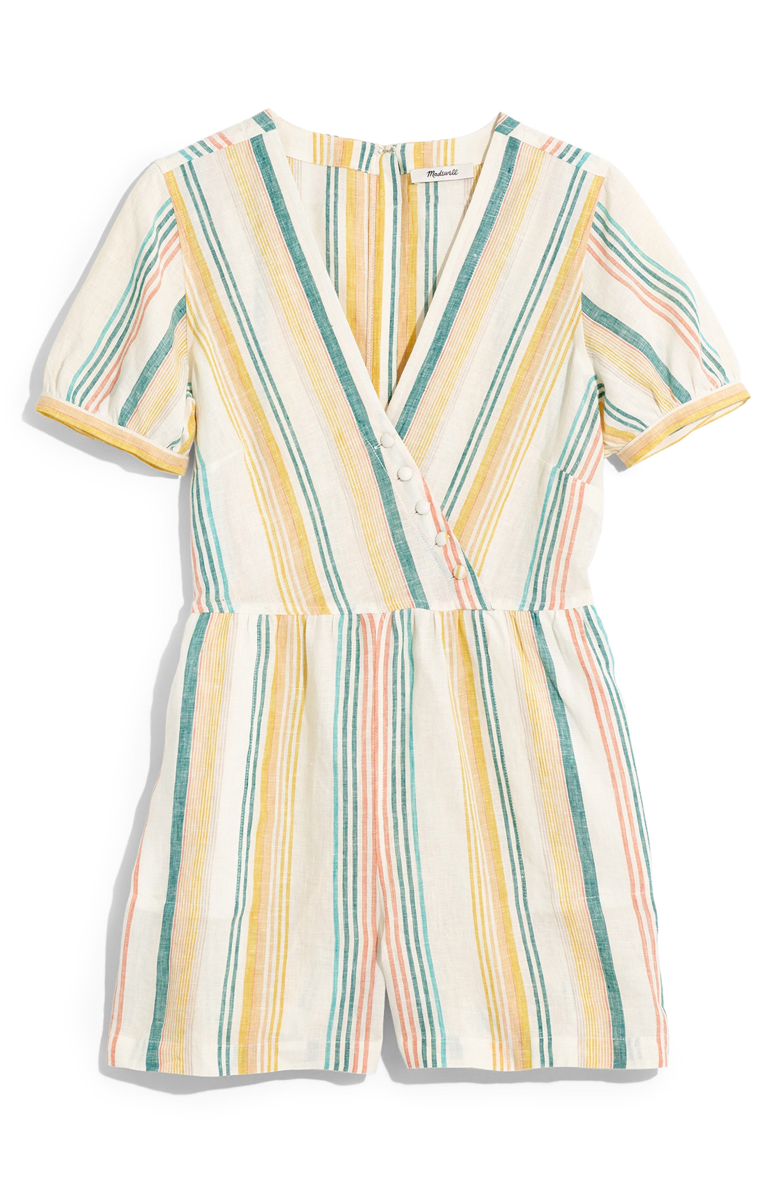 Madewell Stripe Linen Button Wrap Romper Nordstrom