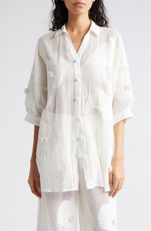 White Flower Cotton Cover-Up Shirt