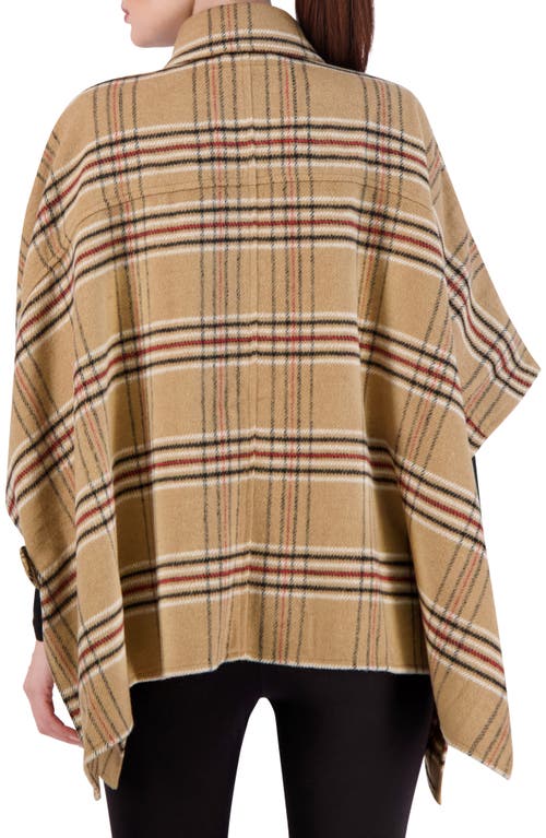 Ookie & Lala Plaid Brushed Knit Cape In Camel/black