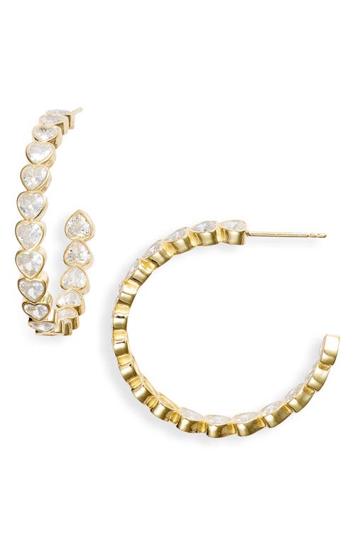 Bezel Heart Inside Out Hoop Earrings in Gold/White