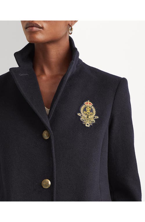 Shop Lauren Ralph Lauren Logo Patch Wool Blend Jacket In Regal Navy