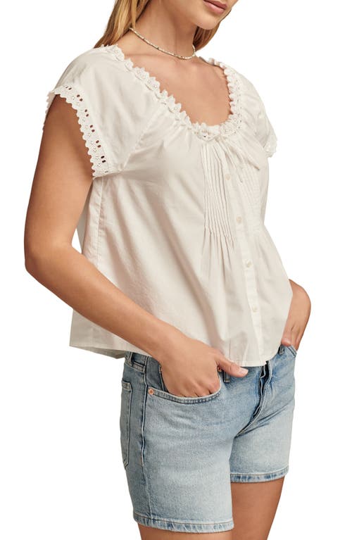 Shop Lucky Brand Eyelet Trim Pintuck Button-up Top In Bright White